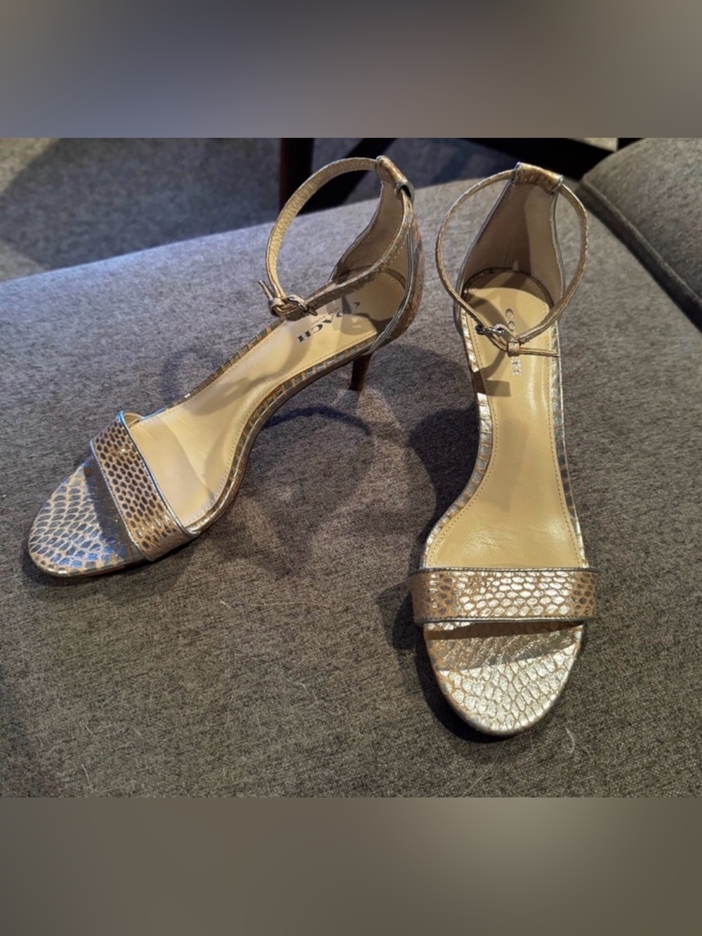 Coach Marci Metallic Snakeskin Sandal Heels Size 7